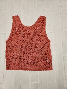 Crochet Coral Red Sleeveless Top